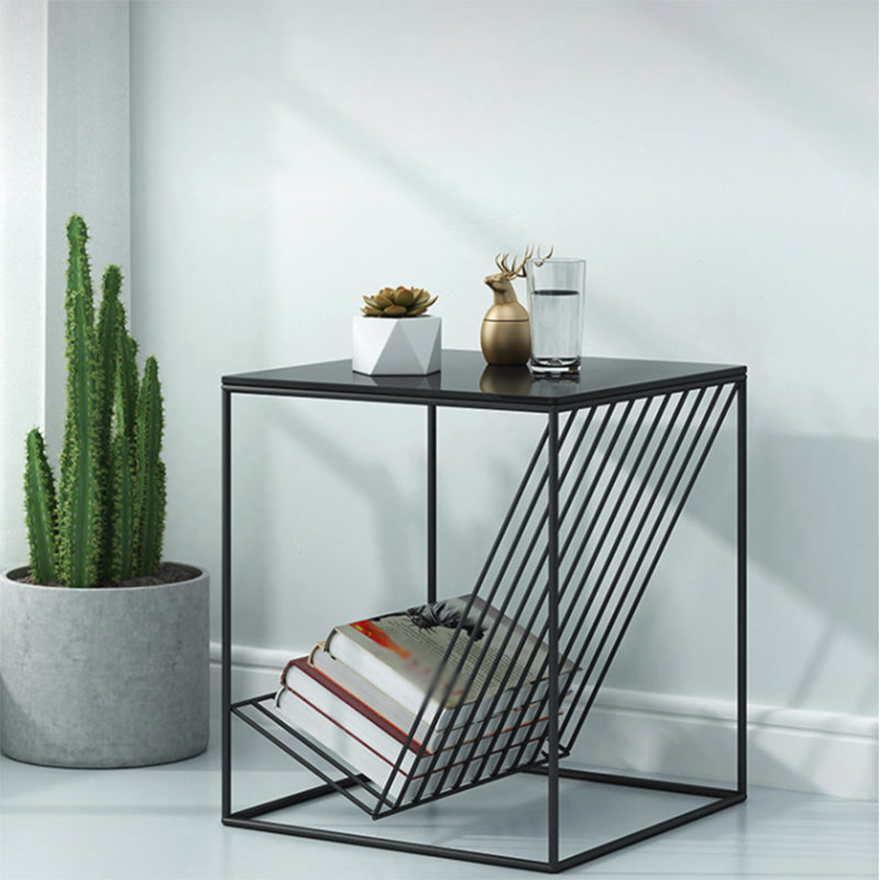 19.6" Tall Square Side Table Frame Ironcraft End Table with Magazine Holder 16"L x 16"W x 18"H Black Clearhalo 'Coffee & Accent Tables' 'End & Side Tables' 'end_side_tables' 'furn' 'furn_end_side_tables' 'Furniture' 'Living Room Furniture' 5163843