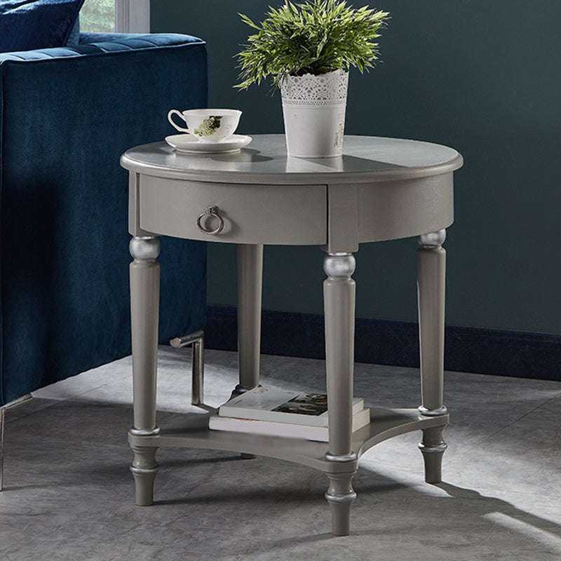 4 Legs Solid Oak Drawer Side Table Round End Table with Shelf