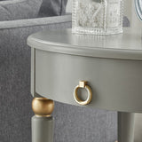 4 Legs Solid Oak Drawer Side Table Round End Table with Shelf