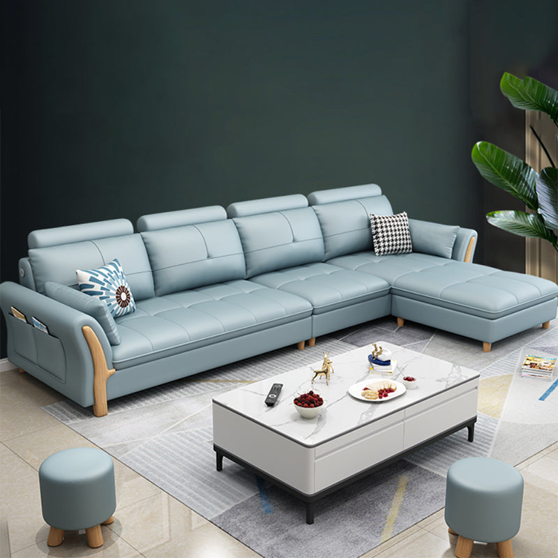 Flared Arm Sectional with Adjustable Headrest and Pocket Storage for Living Room Clearhalo 'furn' 'furn_sectionals' 'Furniture' 'Living Room Furniture' 'Sectionals' 5163922