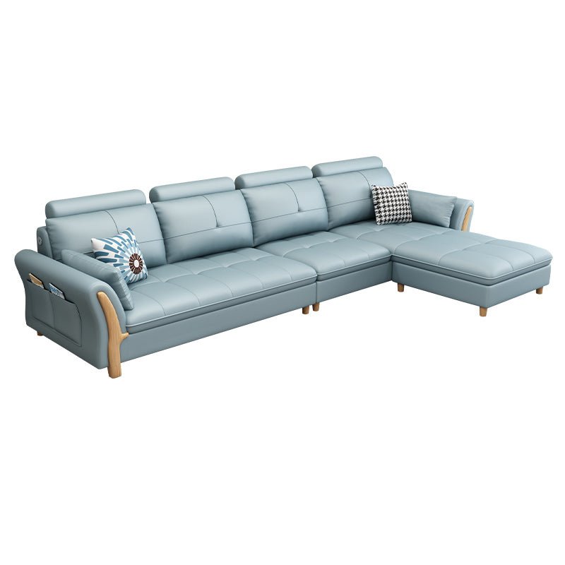 Flared Arm Sectional with Adjustable Headrest and Pocket Storage for Living Room 131"L x 65"W x 33.5"H Faux Leather Clearhalo 'furn' 'furn_sectionals' 'Furniture' 'Living Room Furniture' 'Sectionals' 5163925