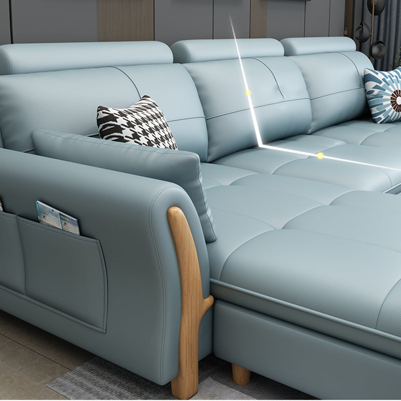 Flared Arm Sectional with Adjustable Headrest and Pocket Storage for Living Room Clearhalo 'furn' 'furn_sectionals' 'Furniture' 'Living Room Furniture' 'Sectionals' 5163928