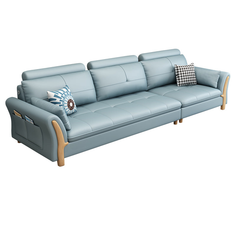 Flared Arm Sectional with Adjustable Headrest and Pocket Storage for Living Room 102"L x 36"W x 33"H Faux Leather Clearhalo 'furn' 'furn_sectionals' 'Furniture' 'Living Room Furniture' 'Sectionals' 5163930