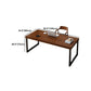 Scrivania di scrittura in legno di pino marrone rettangolare in ferro di ferro da stiro