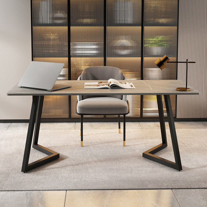 Contemporary Style Sintered Stone Desk Metal Sled Base Office Desk Clearhalo 'furn' 'furn_office_desk' 'Furniture' 'Office Desks' 'Office Furniture' 'office_desk' 5164272