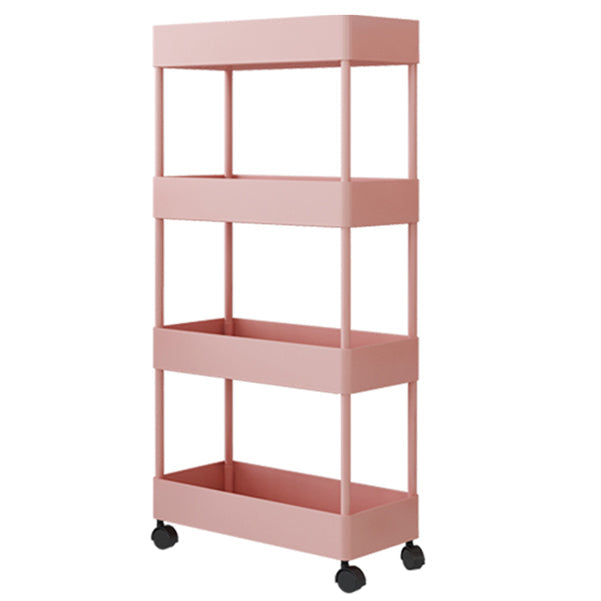 Modern Style Bookshelf Open Back Vertical Bookcase with Caster Wheels Pink Clearhalo 'Bookcases' 'furn' 'furn_bookcases' 'Furniture' 'Office Furniture' 5164694