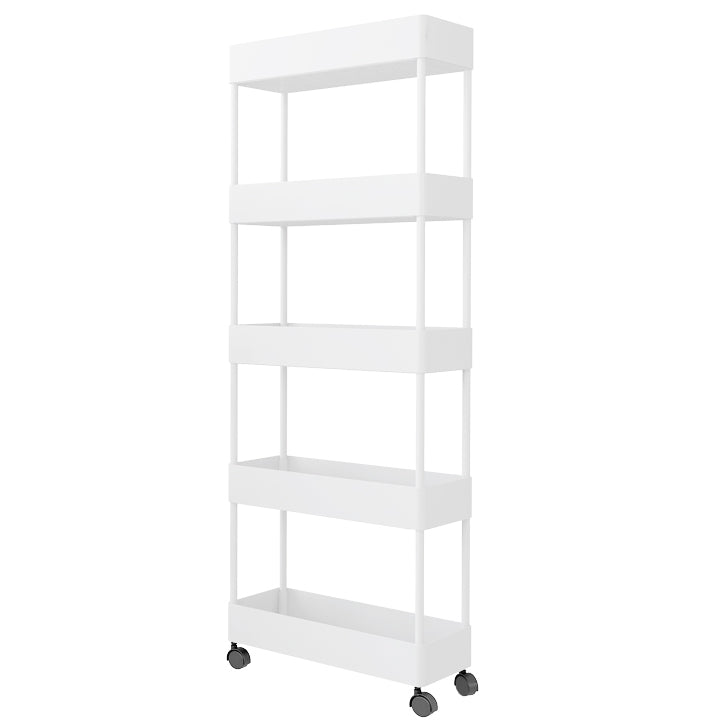 Modern Style Bookshelf Open Back Vertical Bookcase with Caster Wheels White Clearhalo 'Bookcases' 'furn' 'furn_bookcases' 'Furniture' 'Office Furniture' 5164698