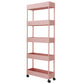 Modern Style Bookshelf Open Back Vertical Bookcase with Caster Wheels Pink Clearhalo 'Bookcases' 'furn' 'furn_bookcases' 'Furniture' 'Office Furniture' 5164700