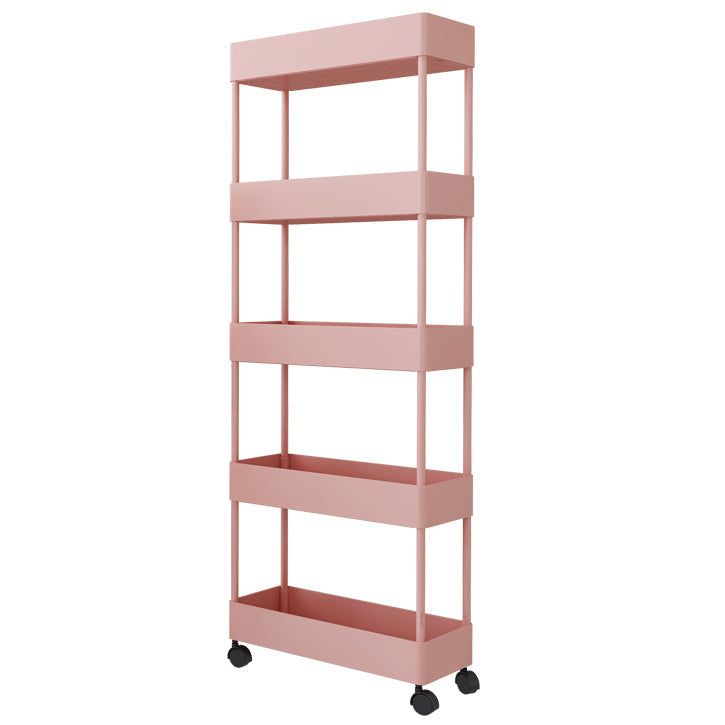 Modern Style Bookshelf Open Back Vertical Bookcase with Caster Wheels Pink Clearhalo 'Bookcases' 'furn' 'furn_bookcases' 'Furniture' 'Office Furniture' 5164700