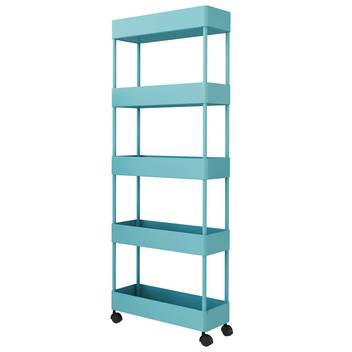 Modern Style Bookshelf Open Back Vertical Bookcase with Caster Wheels Blue Clearhalo 'Bookcases' 'furn' 'furn_bookcases' 'Furniture' 'Office Furniture' 5164702
