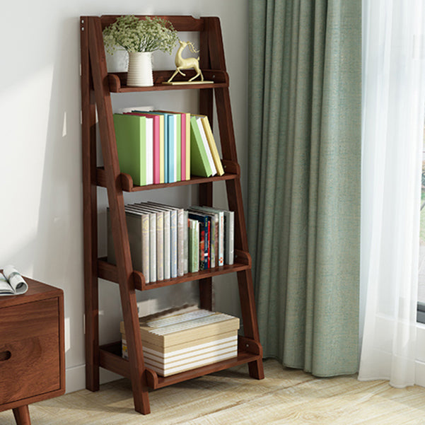 Modern Ladder Bookshelf Solid Wood Open Back Bookcase for Home