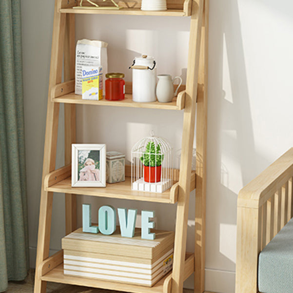 Modern Ladder Bookshelf Solid Wood Open Back Bookcase for Home