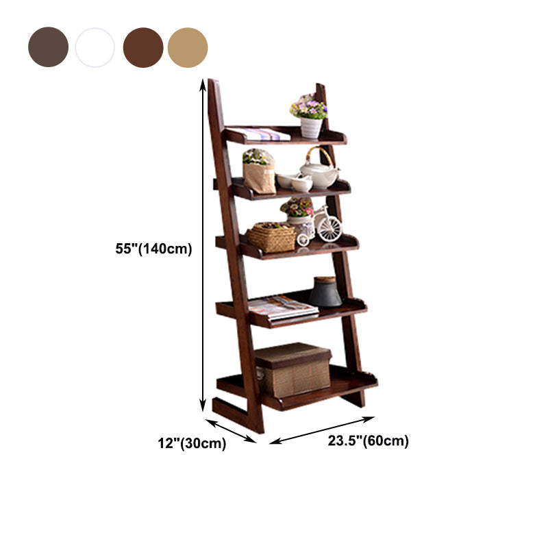 Modern Ladder Bookshelf Solid Wood Open Back Bookcase for Home