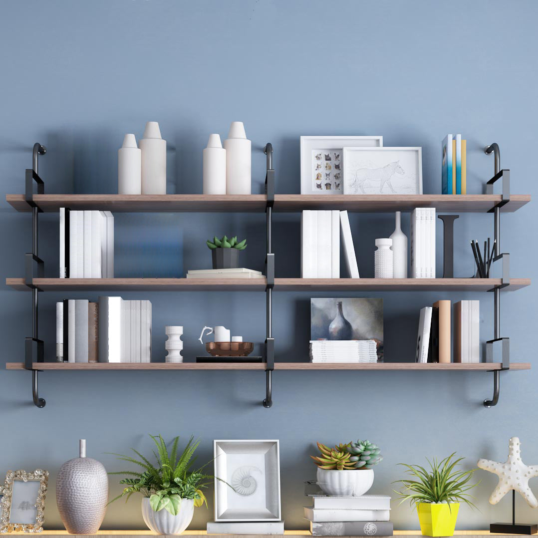 Contemporary Pine Solid Wood Bookcase Wall Mounted Metal Frame Closed Back Bookshelf Clearhalo 'Bookcases' 'furn' 'furn_bookcases' 'Furniture' 'Office Furniture' 5164766