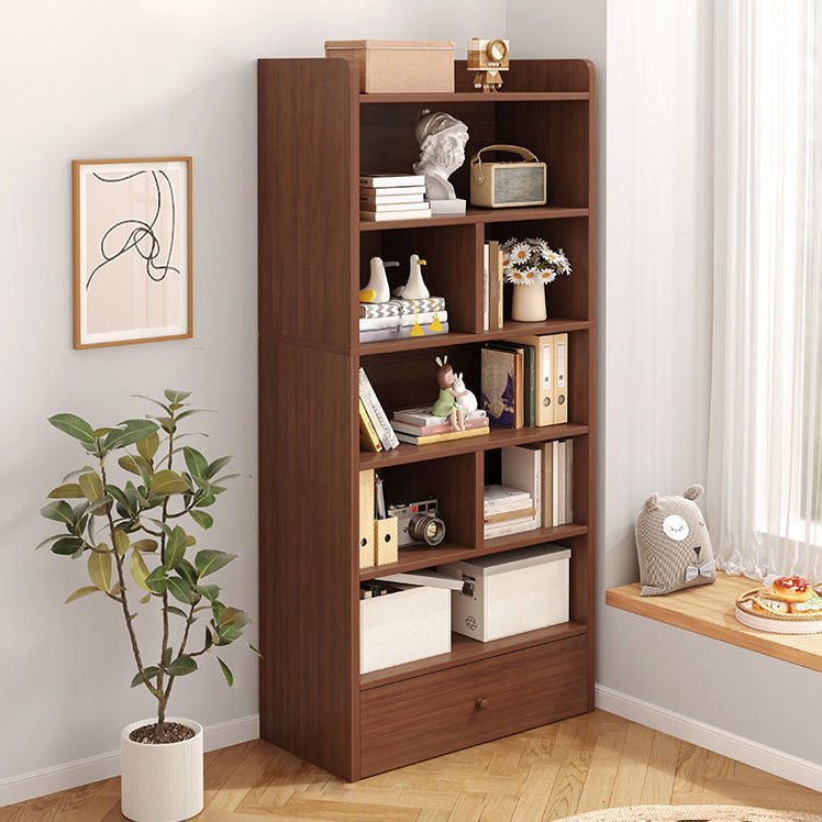 Wooden Closed Back Bookcase Modern Standard Bookshelf for Home 24.4"L x 9.4"W x 71.3"H Walnut Clearhalo 'Bookcases' 'furn' 'furn_bookcases' 'Furniture' 'Office Furniture' 5164806