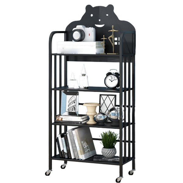 Modern Style Bookshelf Open Back Metal Bookcase with Caster Wheels