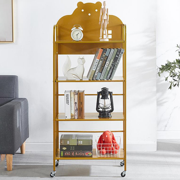 Modern Style Bookshelf Open Back Metal Bookcase with Caster Wheels