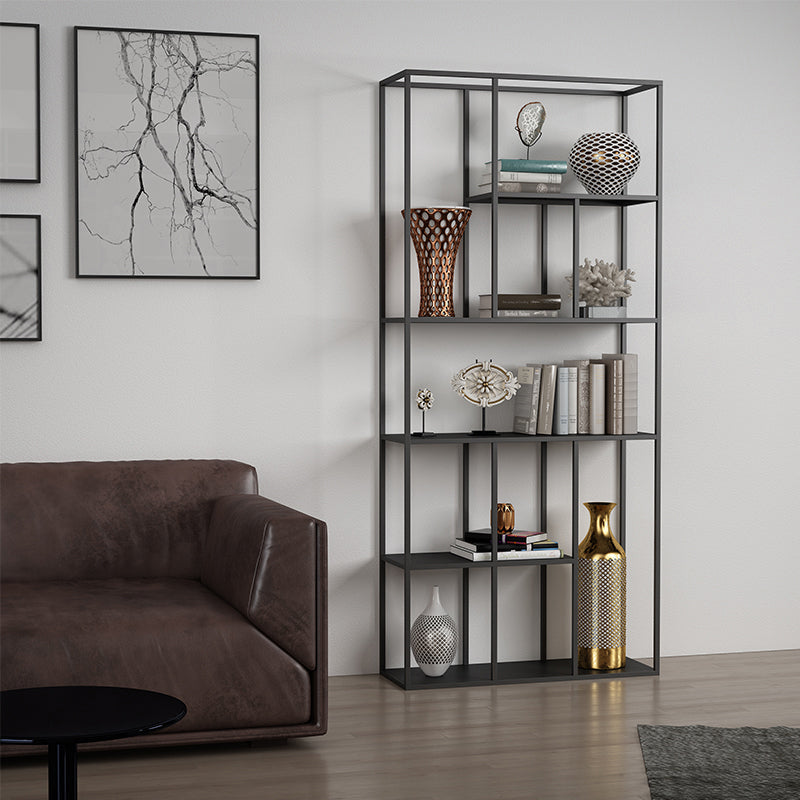 Metal Standard Bookcase Contemporary Style Open Back Bookshelf for Home Office 59.1"L x 11.8"W x 78.7"H Clearhalo 'Bookcases' 'furn' 'furn_bookcases' 'Furniture' 'Office Furniture' 5165015