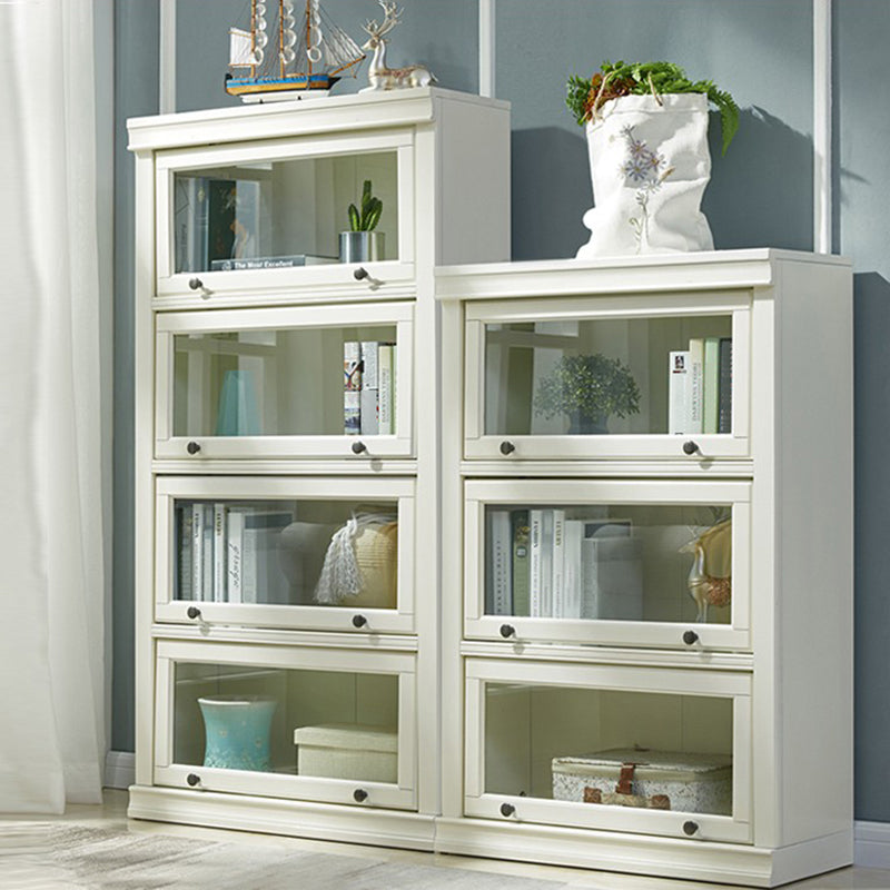 Urban Oak Wood Standard Bookcase White Vertical Bookshelf with Glass Doors