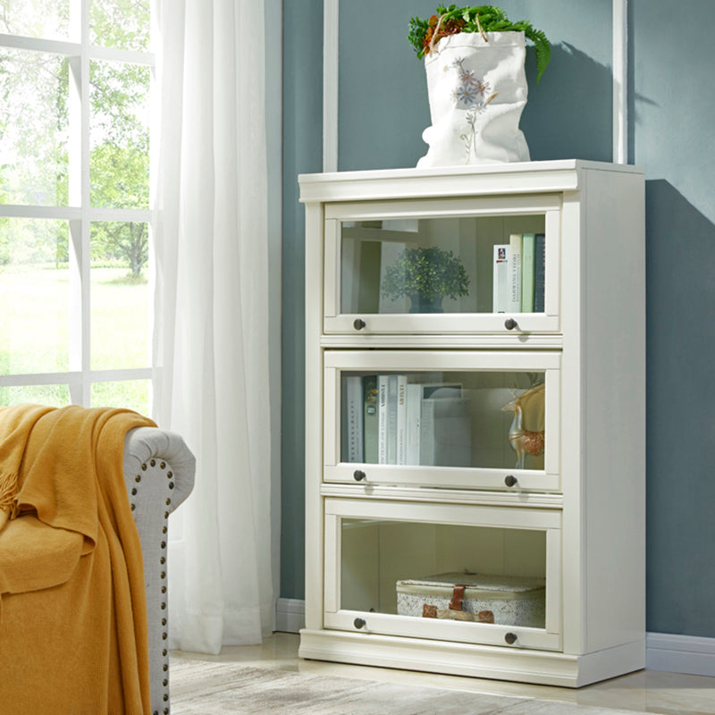 Urban Oak Wood Standard Bookcase White Vertical Bookshelf with Glass Doors