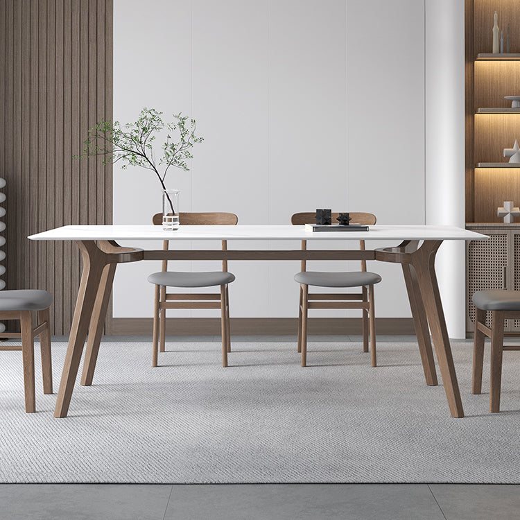 Tavolo bianco in pietra sinterizzato Tavolo da ristorante moderno con base in legno e 4 gambe