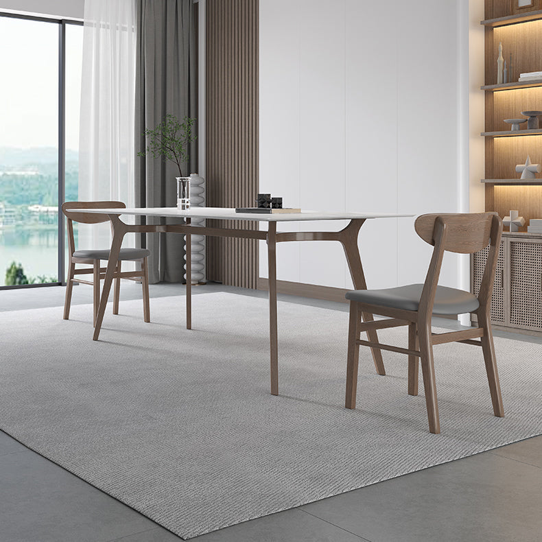 Tavolo bianco in pietra sinterizzato Tavolo da ristorante moderno con base in legno e 4 gambe