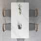 Tavolo bianco in pietra sinterizzato Tavolo da ristorante moderno con base in legno e 4 gambe