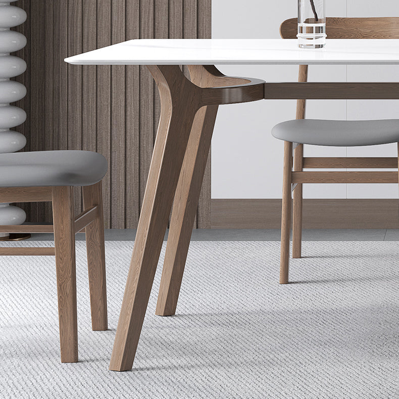 Tavolo bianco in pietra sinterizzato Tavolo da ristorante moderno con base in legno e 4 gambe