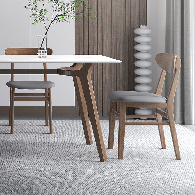 Tavolo bianco in pietra sinterizzato Tavolo da ristorante moderno con base in legno e 4 gambe