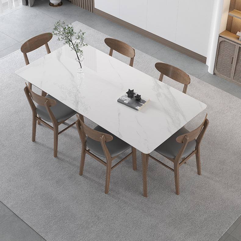 Tavolo bianco in pietra sinterizzato Tavolo da ristorante moderno con base in legno e 4 gambe