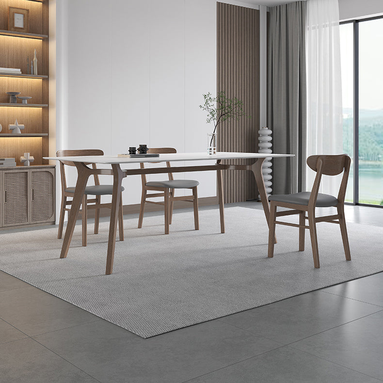 Tavolo bianco in pietra sinterizzato Tavolo da ristorante moderno con base in legno e 4 gambe