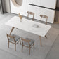 Modern Sintered Stone White Table Dining Table with Wooden Base and 4 Legs