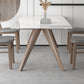 Modern Sintered Stone White Table Dining Table with Wooden Base and 4 Legs