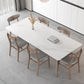 Modern Sintered Stone White Table Dining Table with Wooden Base and 4 Legs