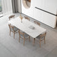 Modern Sintered Stone White Table Dining Table with Wooden Base and 4 Legs
