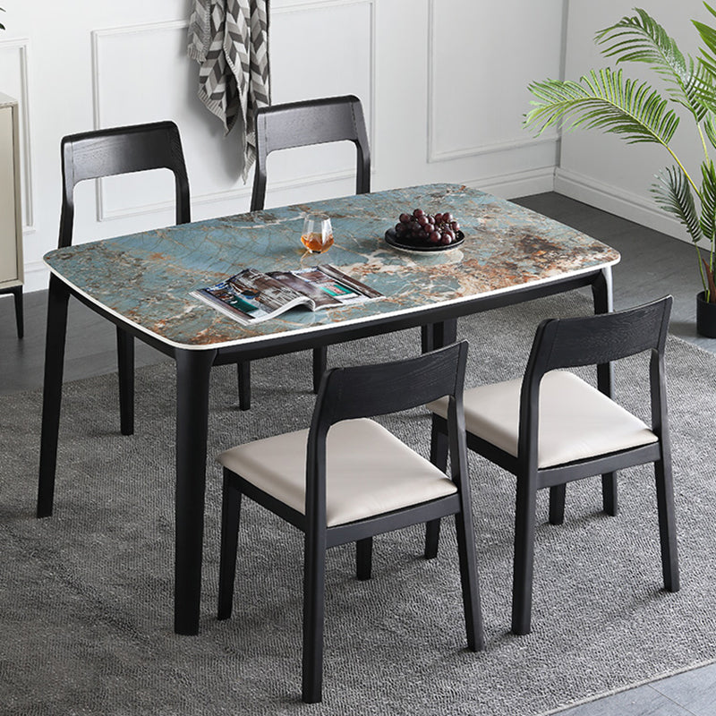 Sintered Stone Top Blue Table Modern Dining Table with Wooden Base and 4 Legs 47.2"L x 31.5"W x 29.5"H Without Chairs Clearhalo 'Dining Tables & Seating' 'Dining Tables' 'dining_table' 'furn' 'furn_dining_table' 'Furniture' 'Kitchen & Dining Furniture' 5165940