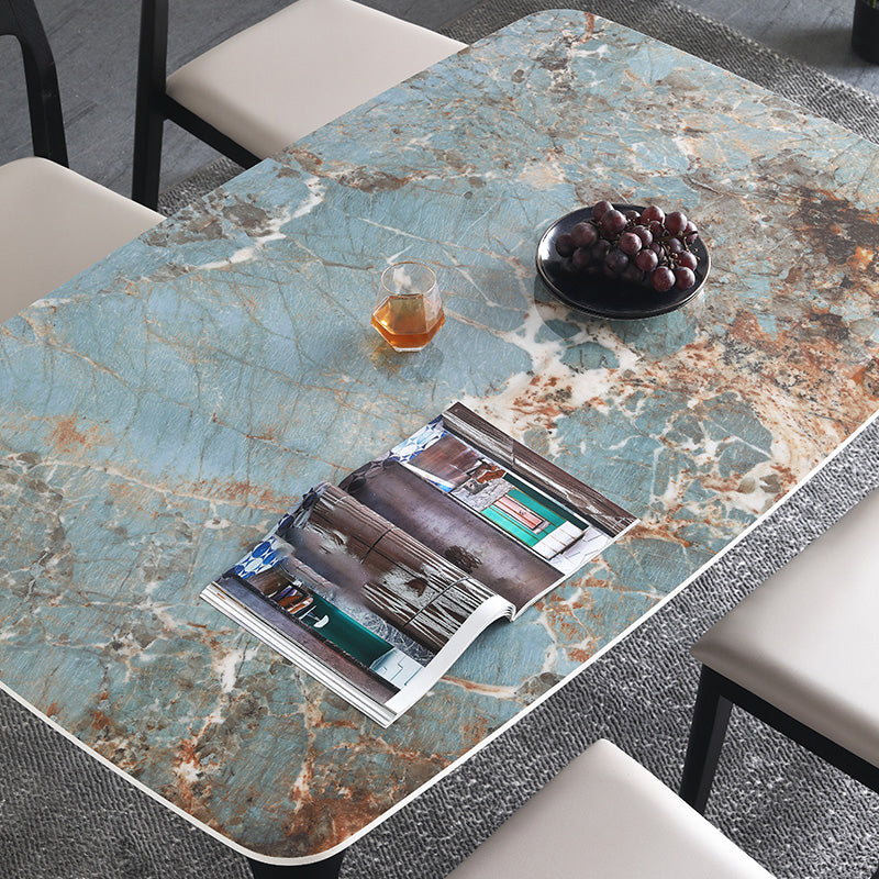 Sintered Stone Top Blue Table Modern Dining Table with Wooden Base and 4 Legs Clearhalo 'Dining Tables & Seating' 'Dining Tables' 'dining_table' 'furn' 'furn_dining_table' 'Furniture' 'Kitchen & Dining Furniture' 5165942