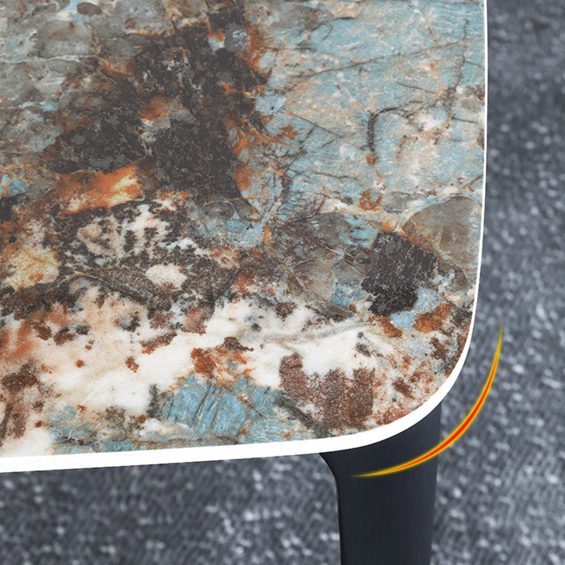 Sintered Stone Top Blue Table Modern Dining Table with Wooden Base and 4 Legs Clearhalo 'Dining Tables & Seating' 'Dining Tables' 'dining_table' 'furn' 'furn_dining_table' 'Furniture' 'Kitchen & Dining Furniture' 5165943