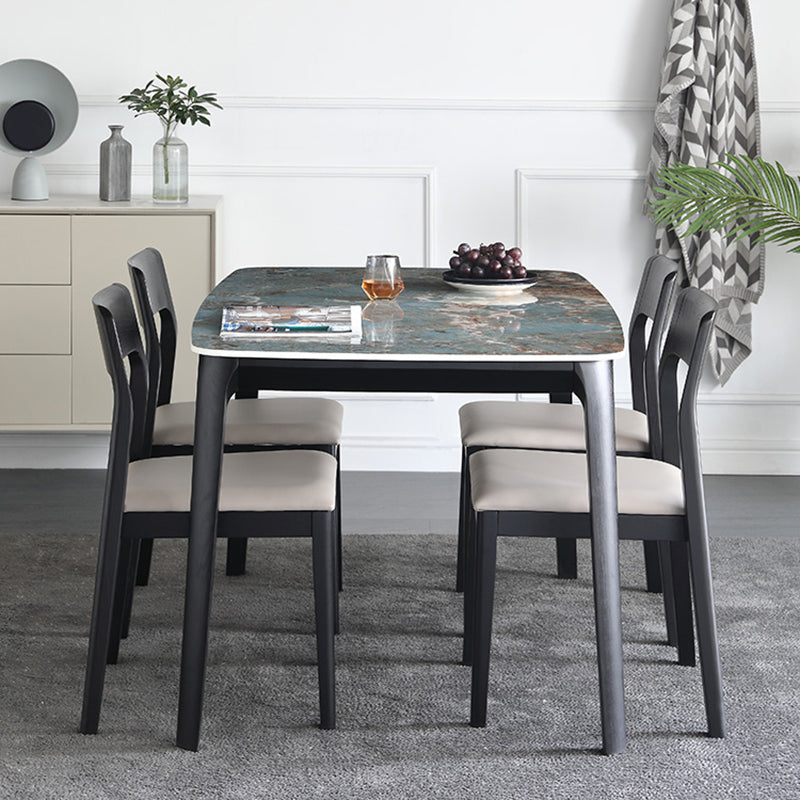 Sintered Stone Top Blue Table Modern Dining Table with Wooden Base and 4 Legs Clearhalo 'Dining Tables & Seating' 'Dining Tables' 'dining_table' 'furn' 'furn_dining_table' 'Furniture' 'Kitchen & Dining Furniture' 5165947