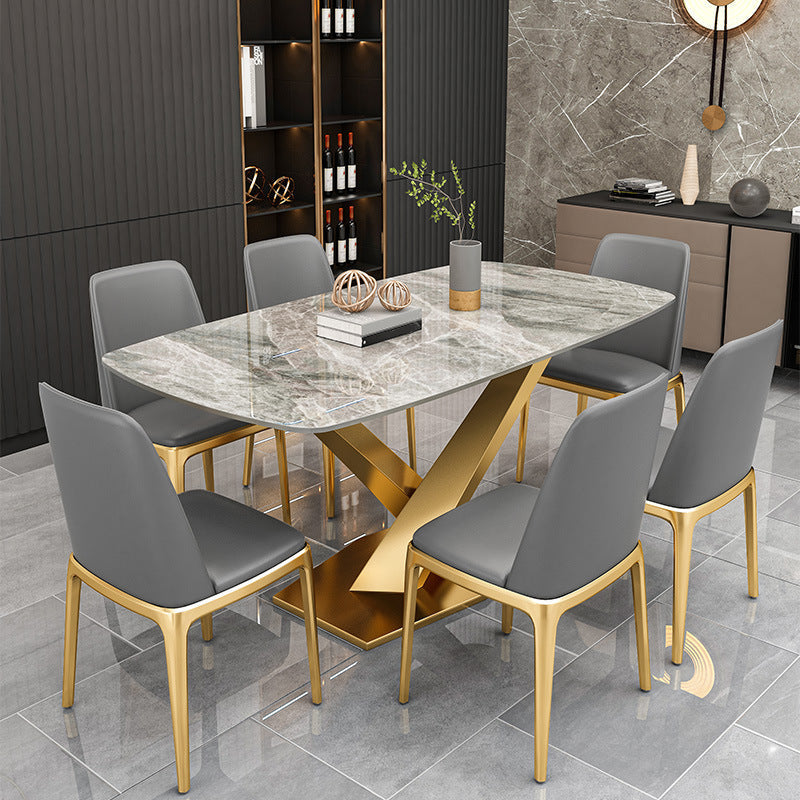 Gray Sintered Stone Dining Table Traditional Luxury Dining Table with Gold Frame 70.9"L x 35.4"W x 29.5"H Without Chairs Clearhalo 'Dining Tables & Seating' 'Dining Tables' 'dining_table' 'furn' 'furn_dining_table' 'Furniture' 'Kitchen & Dining Furniture' 5165969