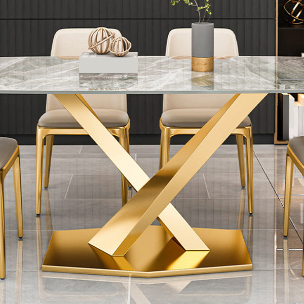 Gray Sintered Stone Dining Table Traditional Luxury Dining Table with Gold Frame Clearhalo 'Dining Tables & Seating' 'Dining Tables' 'dining_table' 'furn' 'furn_dining_table' 'Furniture' 'Kitchen & Dining Furniture' 5165974