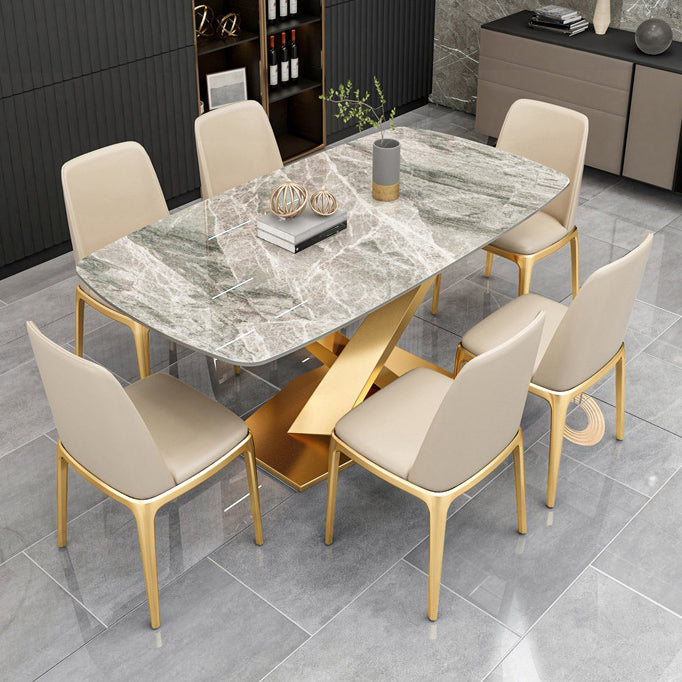 Gray Sintered Stone Dining Table Traditional Luxury Dining Table with Gold Frame Clearhalo 'Dining Tables & Seating' 'Dining Tables' 'dining_table' 'furn' 'furn_dining_table' 'Furniture' 'Kitchen & Dining Furniture' 5165977