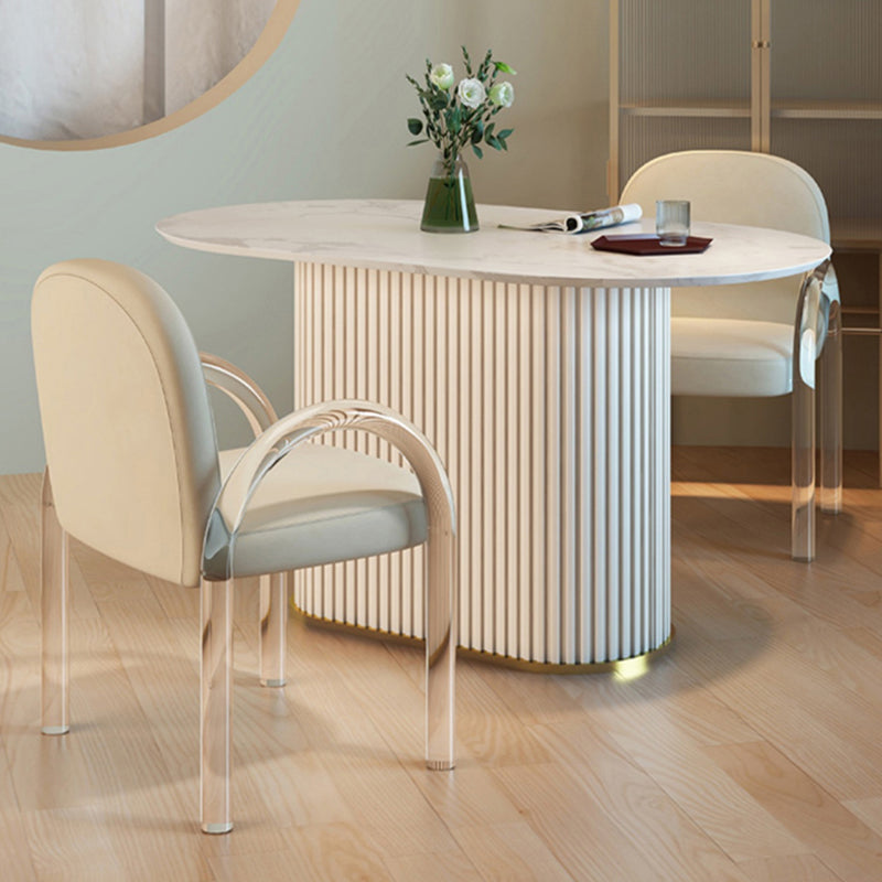 Oval Stone Top Dining Table Simple White Base Dining Table for Living Room