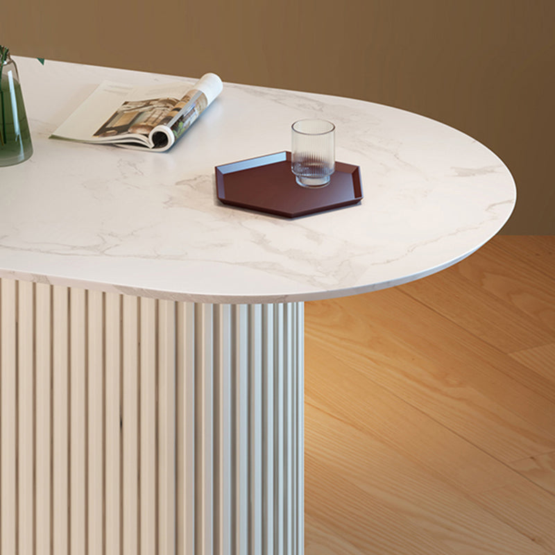 Oval Stone Top Dining Table Simple White Base Dining Table for Living Room