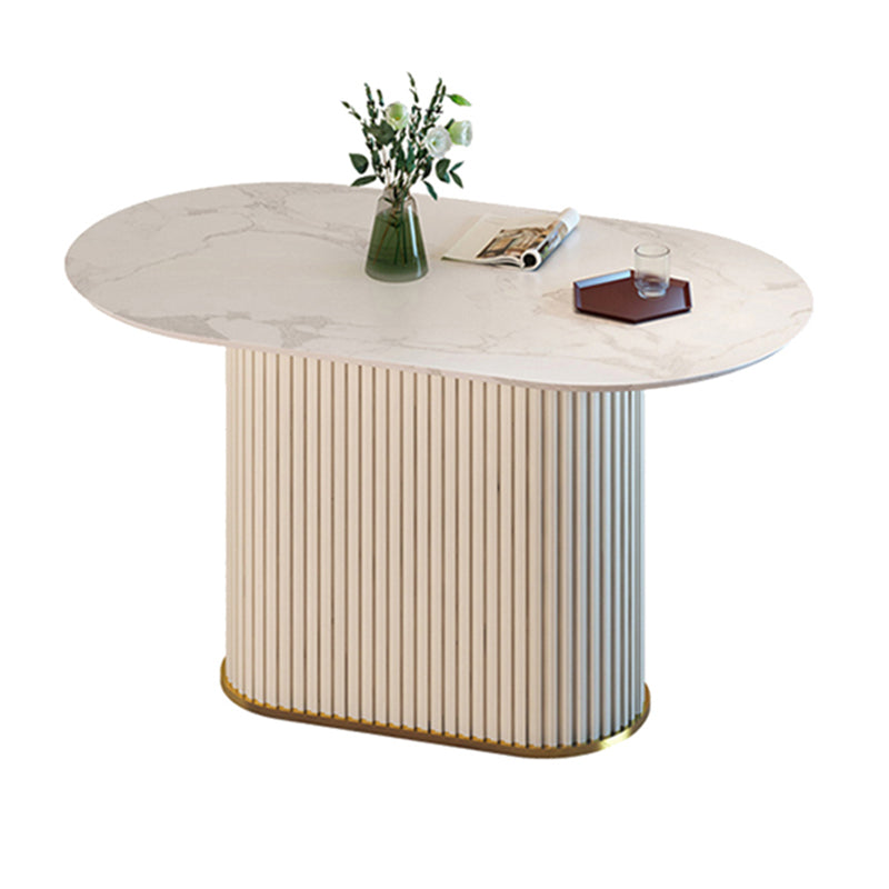 Oval Stone Top Dining Table Simple White Base Dining Table for Living Room