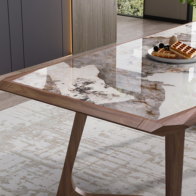 Modern Brown Finish Legs Dining Site Table Stone Top Double Pedestal Table Clearhalo 'Dining Tables & Seating' 'Dining Tables' 'dining_table' 'furn' 'furn_dining_table' 'Furniture' 'Kitchen & Dining Furniture' 5166025