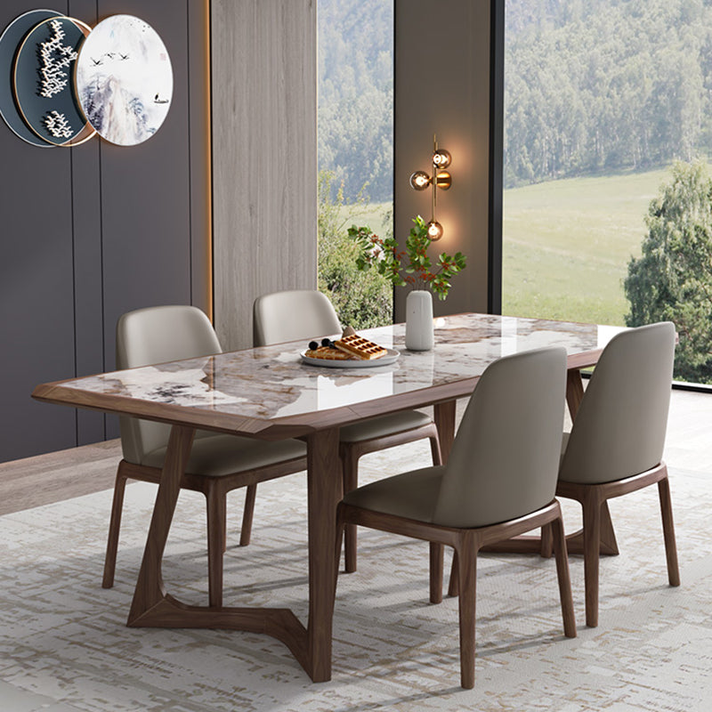 Modern Brown Finish Legs Dining Site Table Stone Top Double Pedestal Table Clearhalo 'Dining Tables & Seating' 'Dining Tables' 'dining_table' 'furn' 'furn_dining_table' 'Furniture' 'Kitchen & Dining Furniture' 5166027