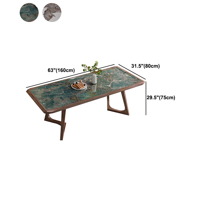 Modern Brown Finish Legs Dining Site Table Stone Top Double Pedestal Table Clearhalo 'Dining Tables & Seating' 'Dining Tables' 'dining_table' 'furn' 'furn_dining_table' 'Furniture' 'Kitchen & Dining Furniture' 5166031
