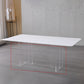 Modern Sintered Tone Top Dining Table Rectangle White with Acrylic Double Pedestal