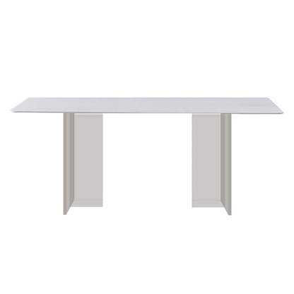 Modern Sintered Tone Top Dining Table Rectangle White with Acrylic Double Pedestal
